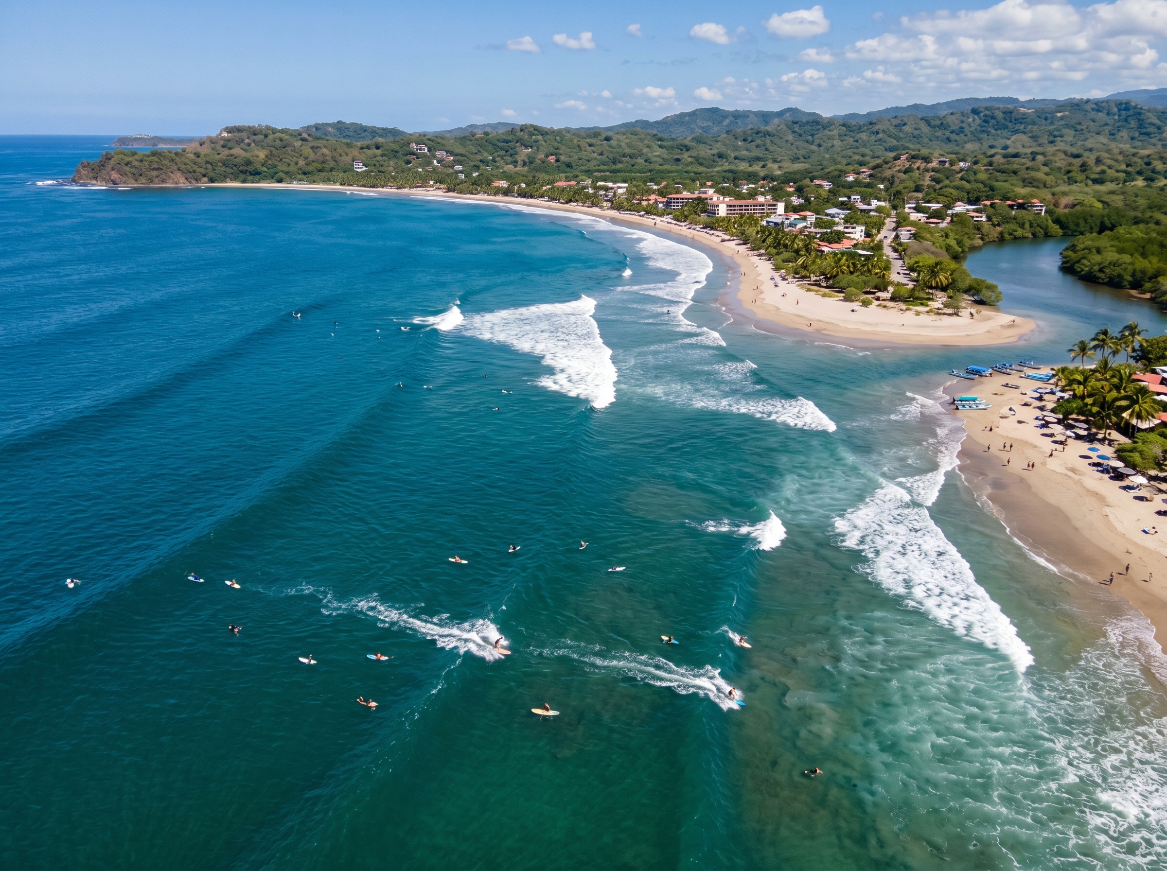 Surfing Tamarindo main beach in Costa Rica