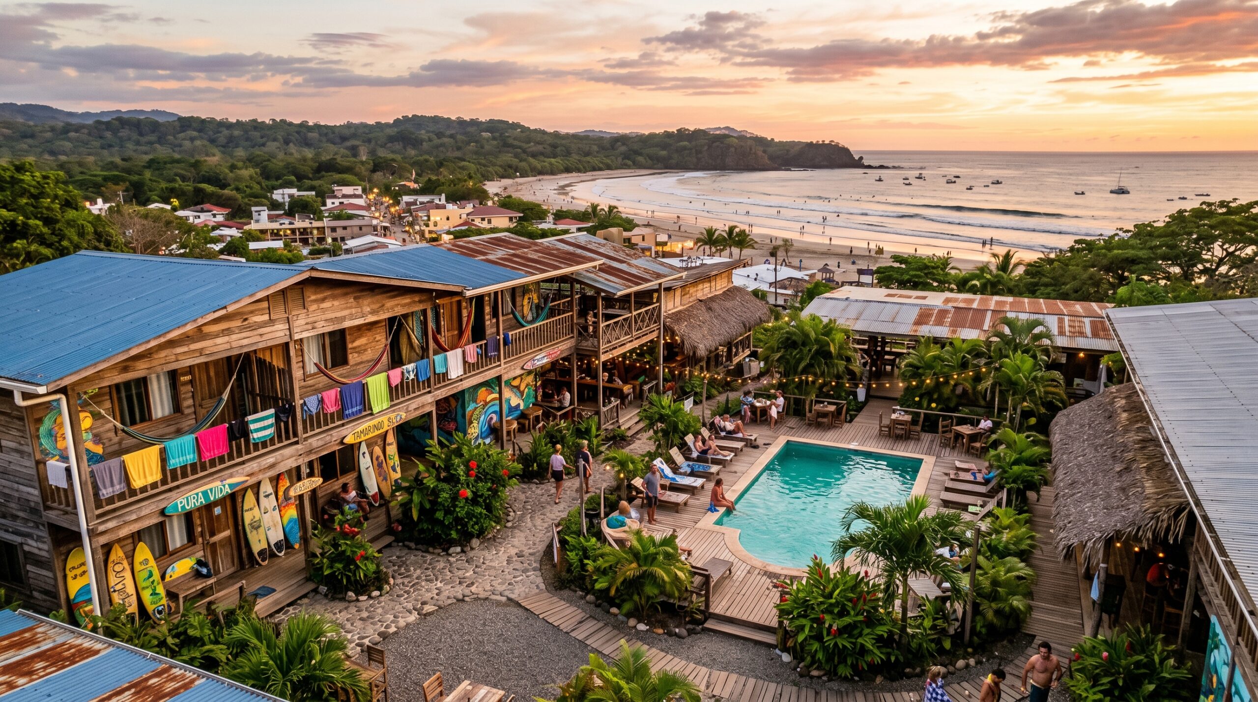 Hostel dorm accommodation Tamarindo surf trip cost