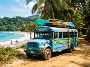 costa rica shuttle bus on beach