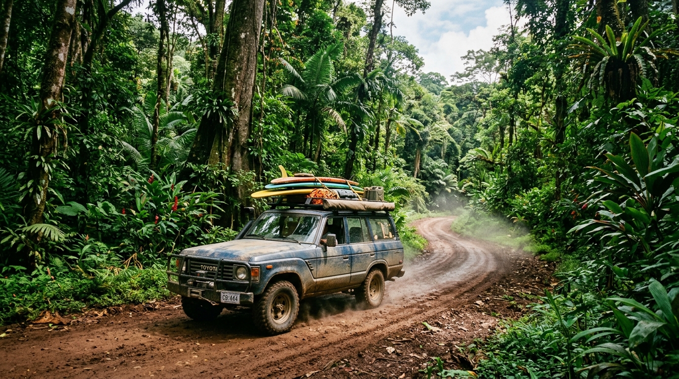 costa rica 4x4 car rental with surf rack