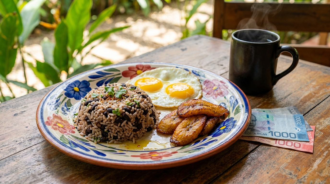 Traditional Costa Rican Gallo Pinto breakfast plate