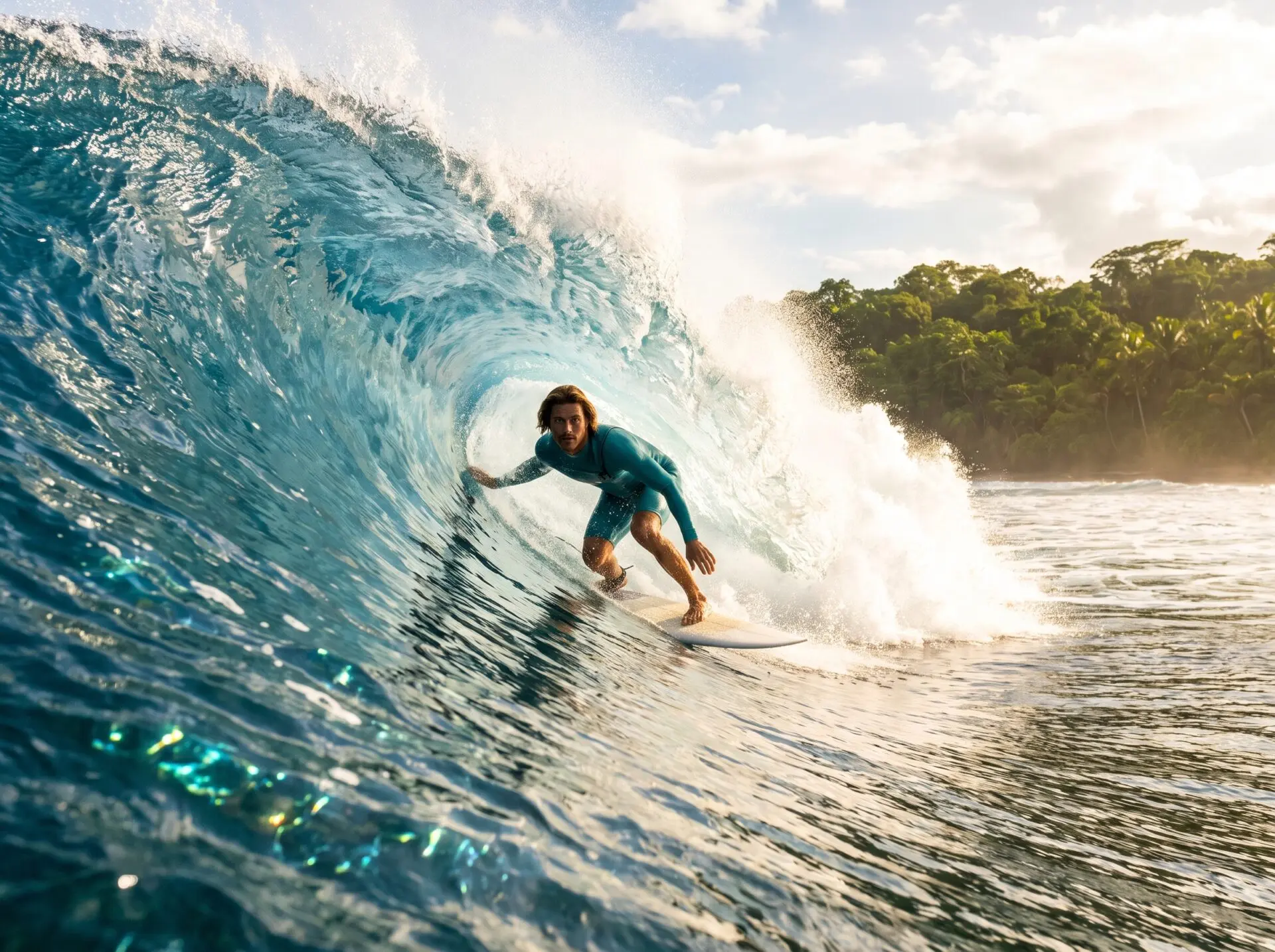 Surfer Carving Crystal Blue Wave, Costa Rica