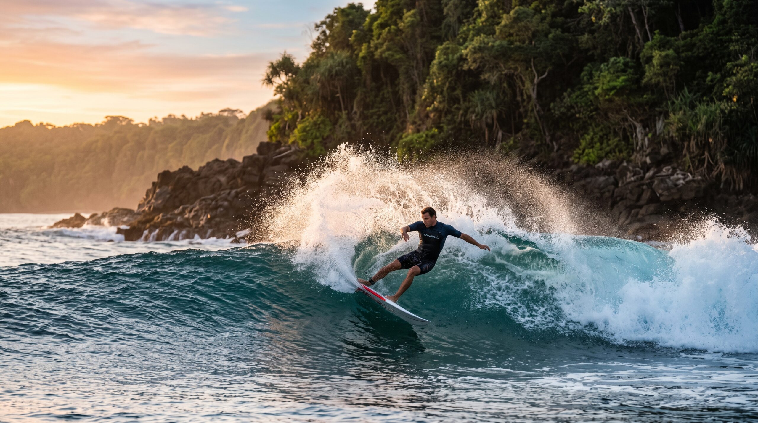 Surfer carving a clean right-hand wave at Playa Negra during a cheap surf trip Costa Rica