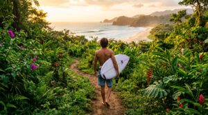Surfer_walking_jungle_path_beach