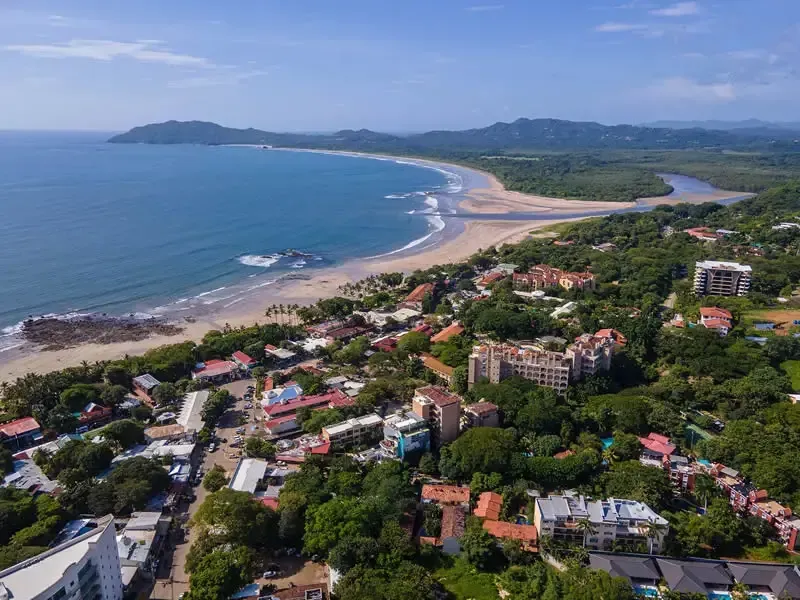 Aerial view of Tamarindo surf trip cost and location